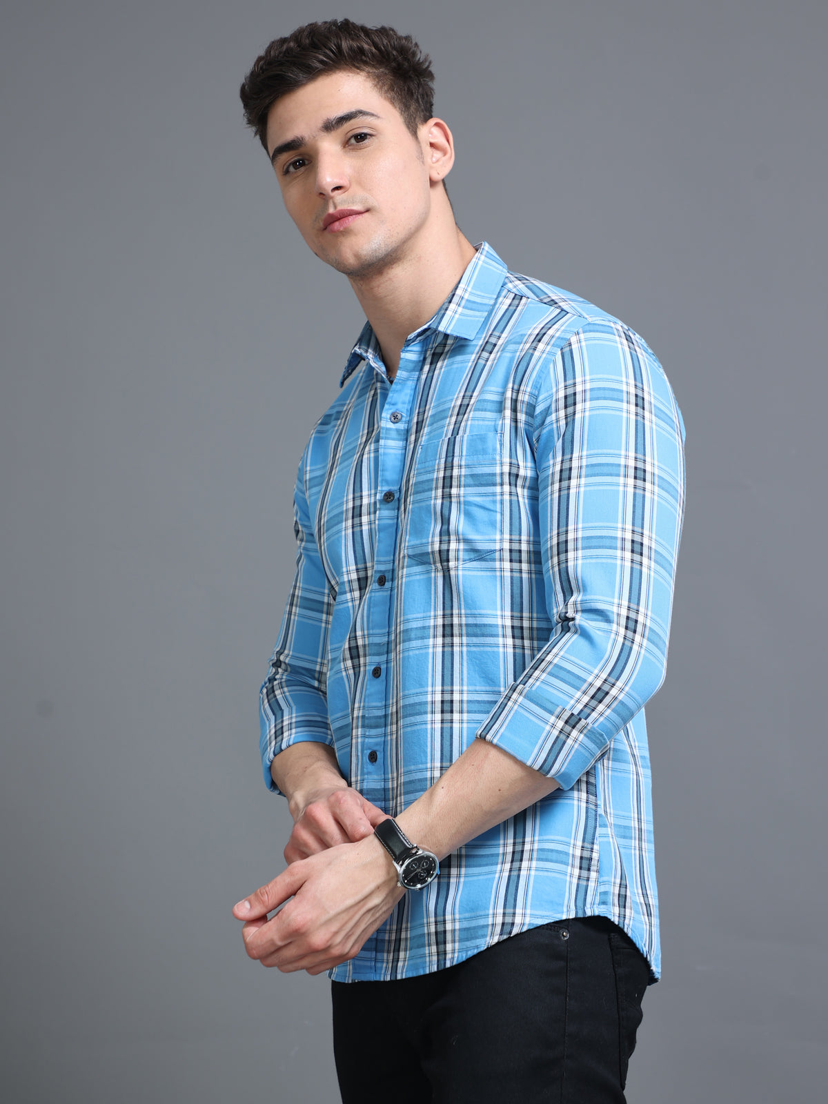 Windowpane Blue Check Shirt