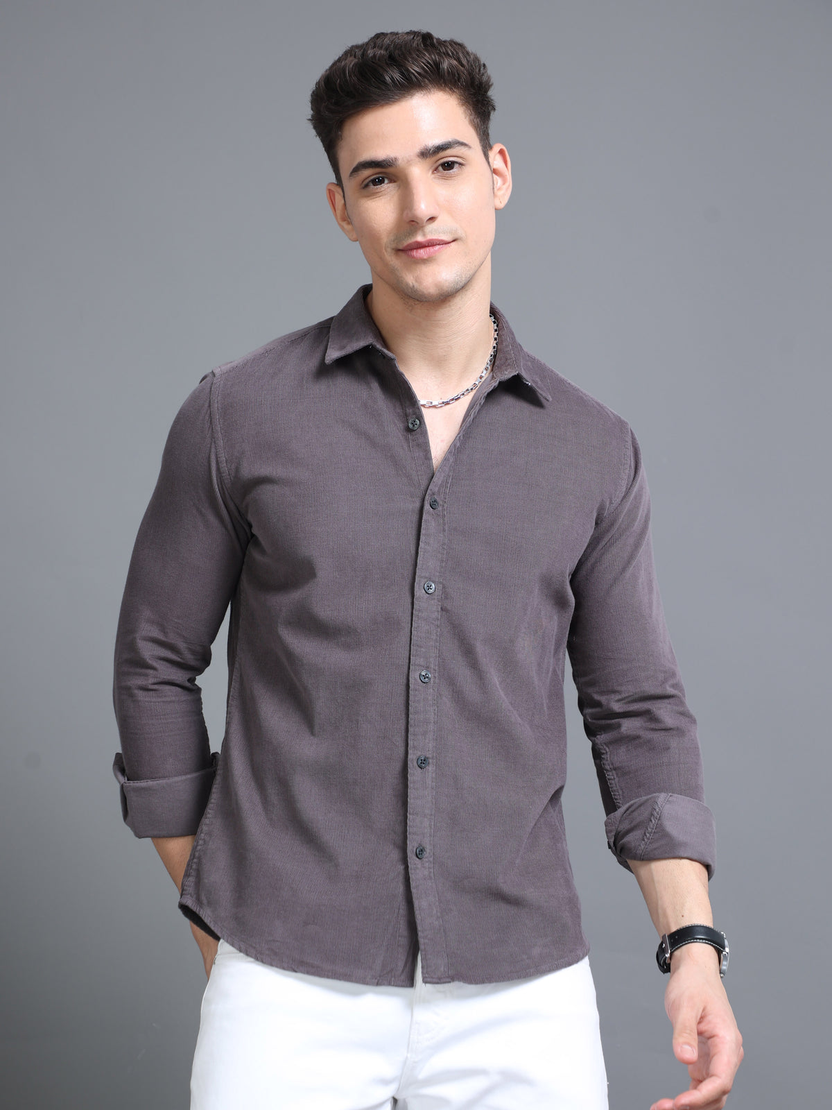 Velveteen Stone Grey Corduroy Shirt