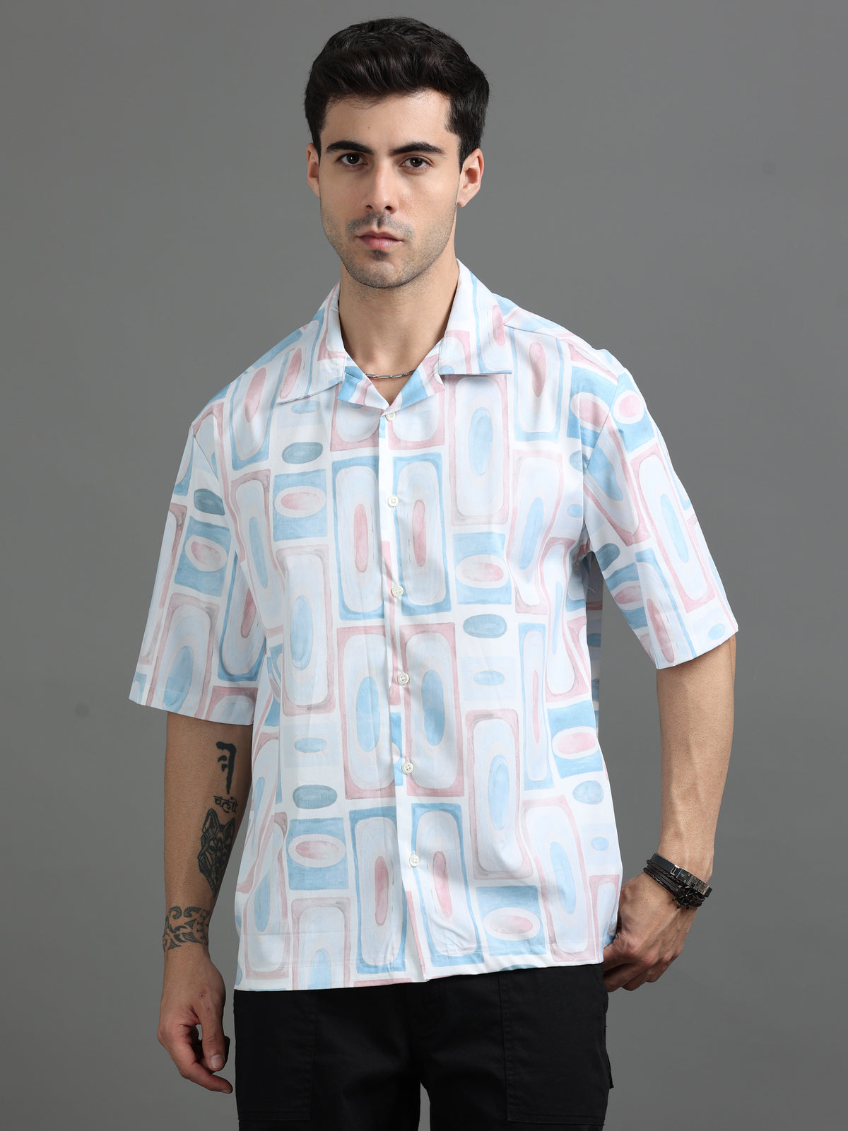 Geo Square Berry Blue Shirt